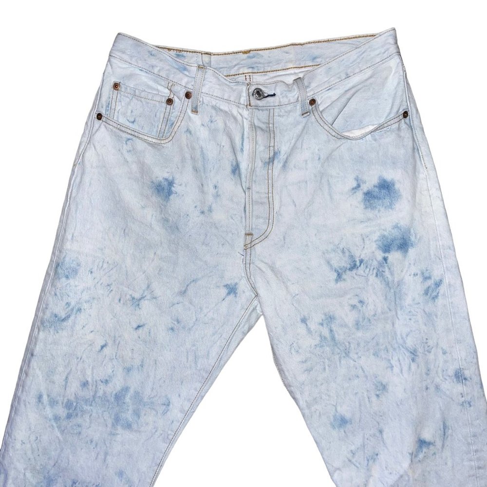 Levis 501 Button Fly Straight Leg Jeans Mens 32 25 Bleached Stonewash Pockets - Picture 3 of 8